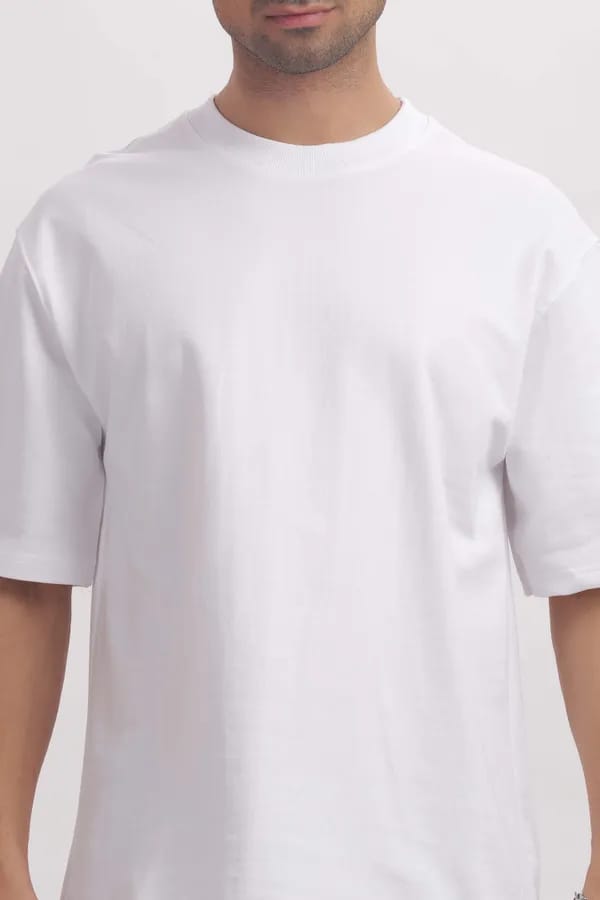 White Premium Cotton Bio Wash Oversize Fit Mens T-Shirt