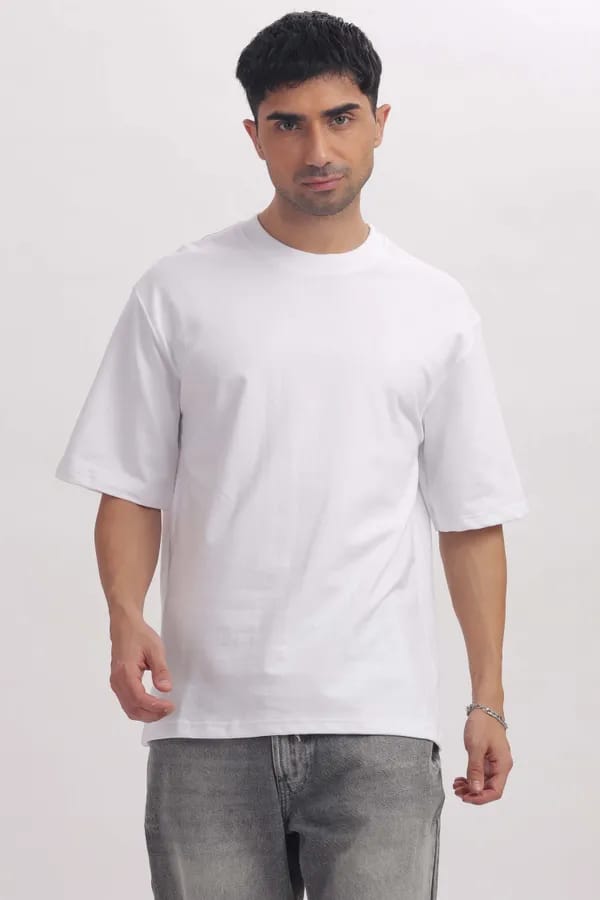 White Premium Cotton Bio Wash Oversize Fit Mens T-Shirt