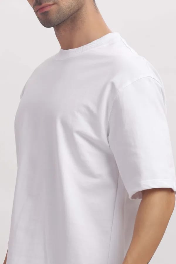 White Premium Cotton Bio Wash Oversize Fit Mens T-Shirt
