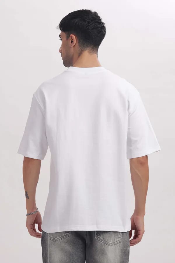 White Premium Cotton Bio Wash Oversize Fit Mens T-Shirt