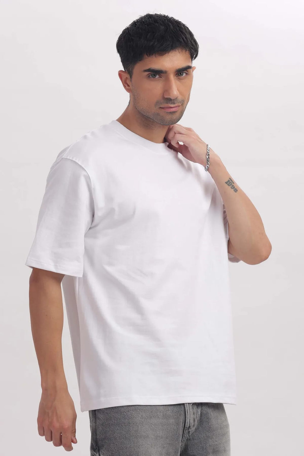 White Premium Cotton Bio Wash Oversize Fit Mens T-Shirt