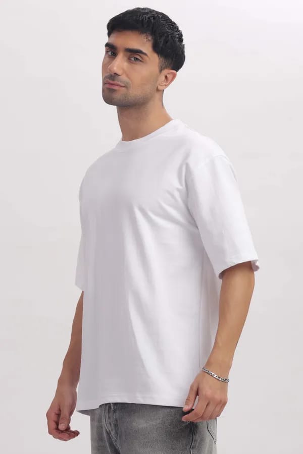 White Premium Cotton Bio Wash Oversize Fit Mens T-Shirt