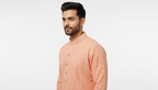 Lakhnavi Cotton Thread Work  Rayon Kurta  in Peach