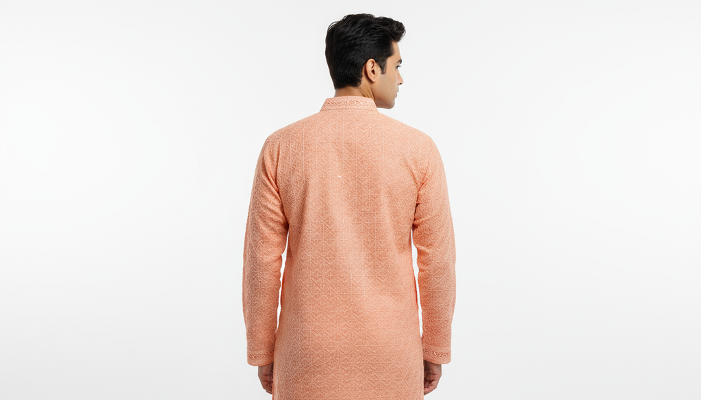 Lakhnavi Cotton Thread Work  Rayon Kurta  in Peach