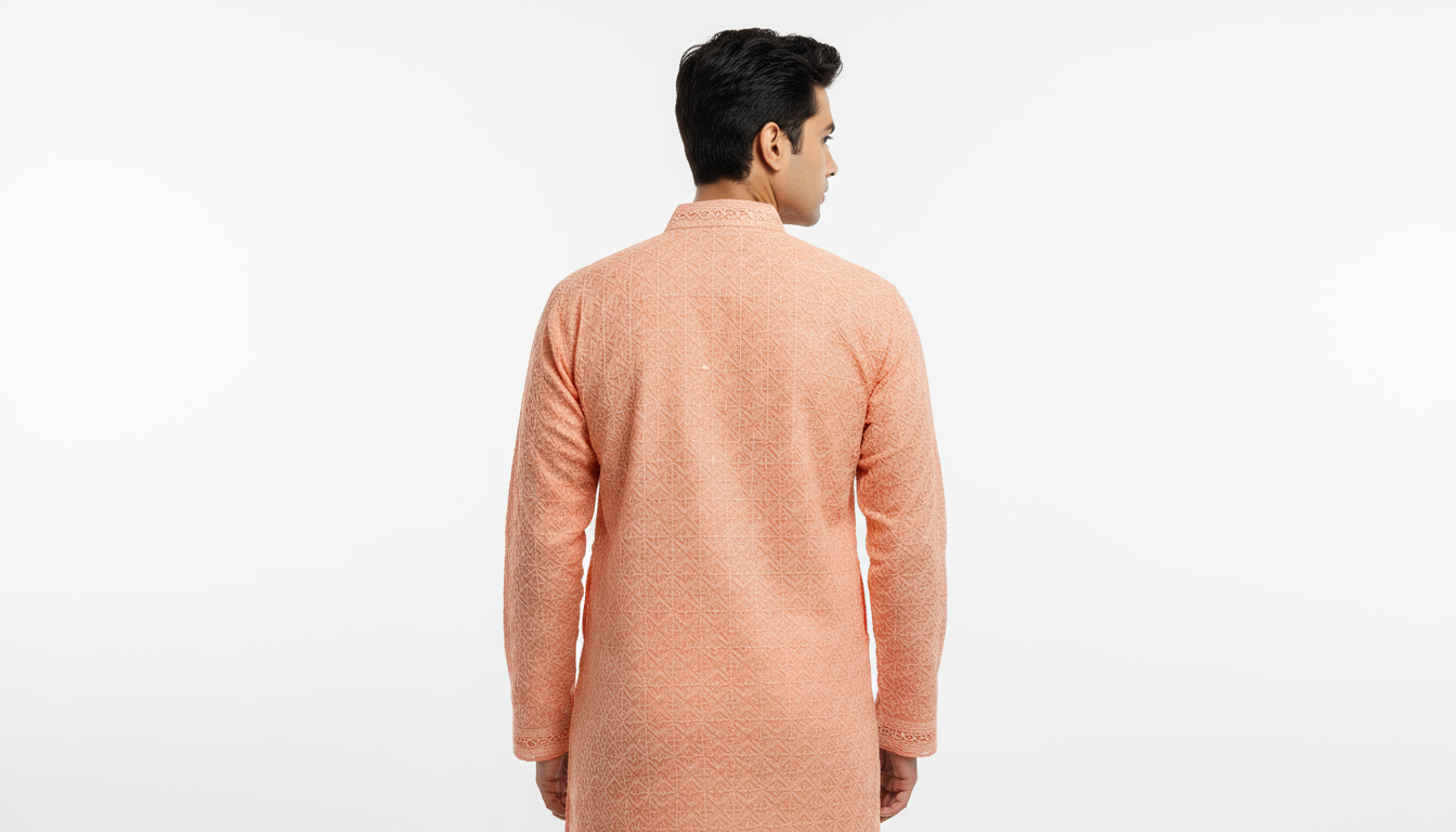 Lakhnavi Cotton Thread Work  Rayon Kurta  in Peach