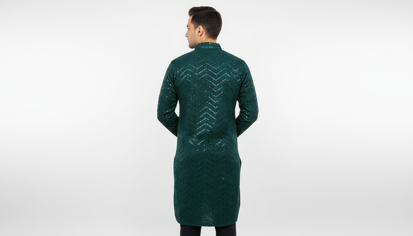 Lakhnavi Cotton Thread Work  Rayon Kurta  in Green