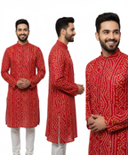 Bandhnai Pattern Rayon Kurta Pyjama set with Fab Color