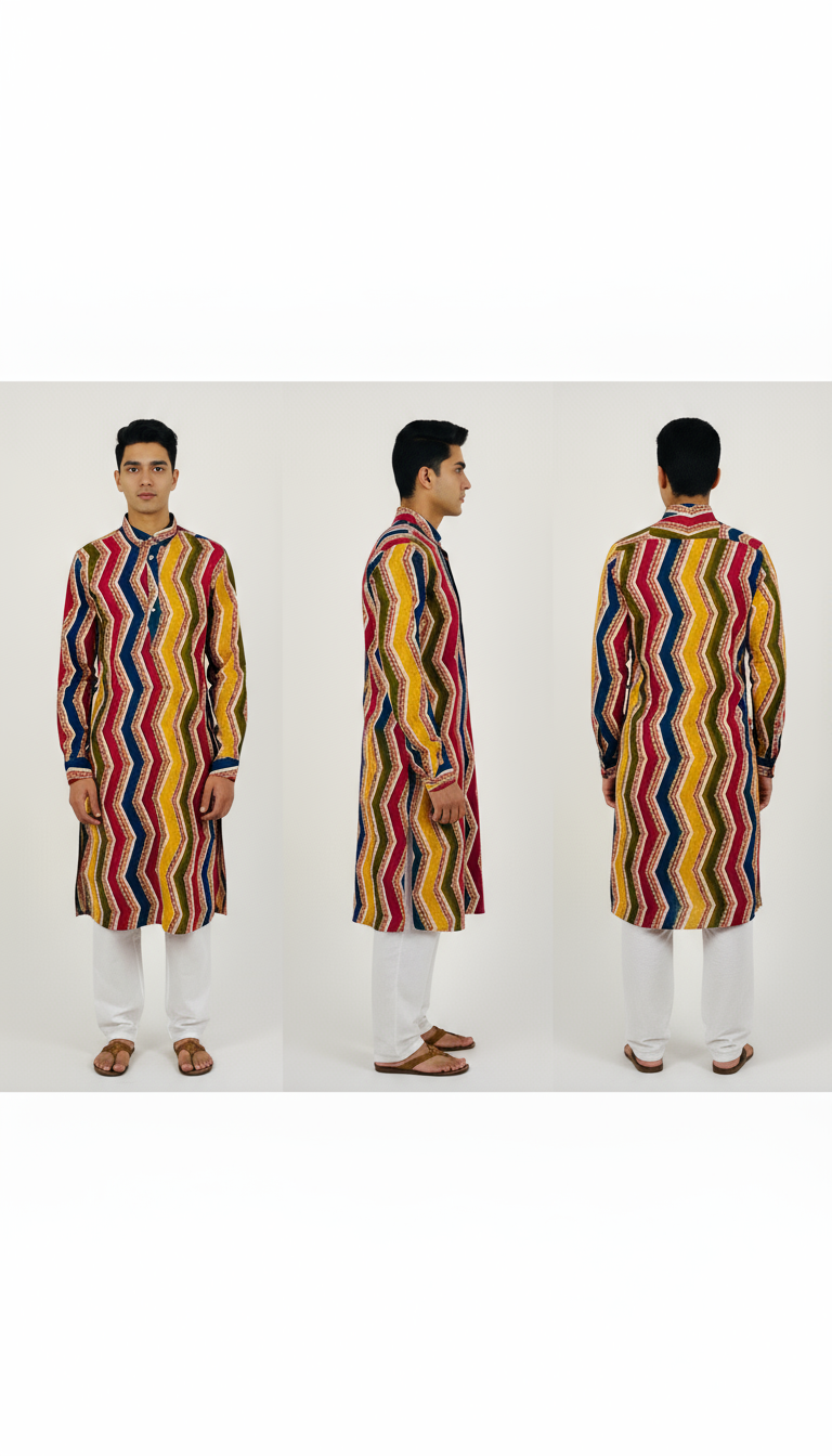 Multicolor Pattern Rayon Kurta Payjama set Vertical Geometry